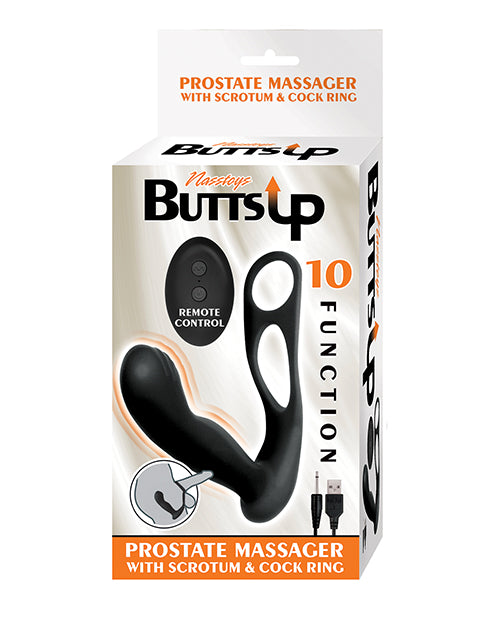 Butts Up Prostate Massager W/scrotum & Cockring - Black Zealous Pleasures Butts Up Prostate Massager W/scrotum & Cockring - Black Zealous Pleasures