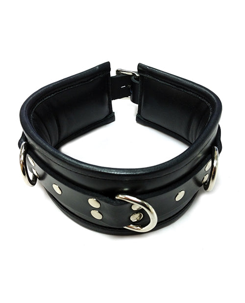 Rouge Leather Padded 3 D Ring Collar - Black