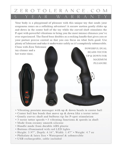 Zero Tolerance Teeter Totter Prostate Massager - Black