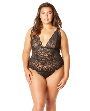 Soft Edged Galloon Lace Teddy W/adjustable Straps & Snaps Crotch