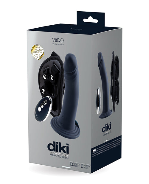 Vedo Diki Rechargeable Vibrating Dildo W/harness - Just Black