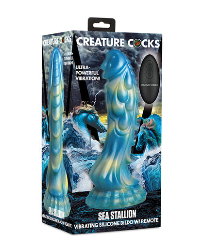 Creature Cocks  Sea Stallion Vibrating Dildo w/ Remote - Blue/Yellow