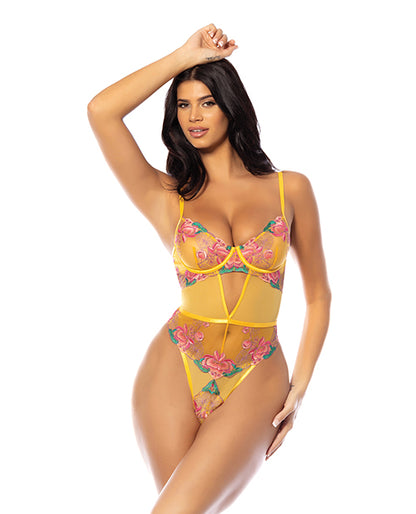 Elisabeth Unlined Underwire Embroidered Teddy - Yellow