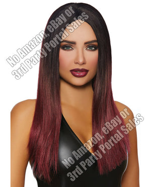 Long Straight Ombre Wig - Black/burgundy