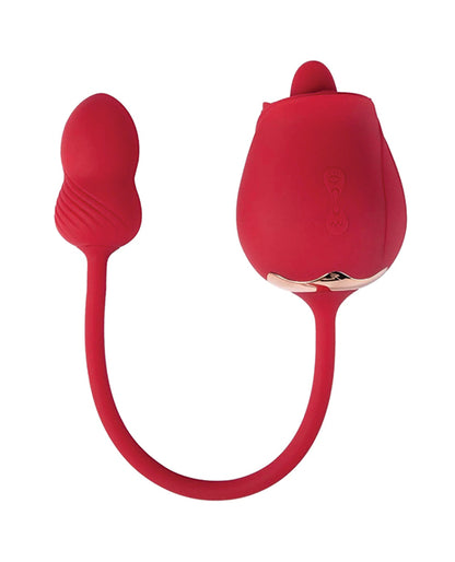 Fuchsia Rose Clit Licking Stimulator & Vibrating Egg - Red