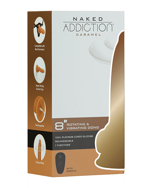 Naked Addiction 8" Rotating & Vibrating Dong W/remote - Caramel