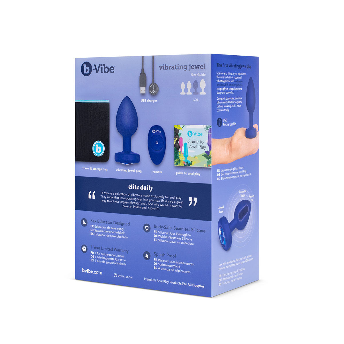 B-Vibe Vibrating Jewel Butt Plug L/XL - Blue Sapphire