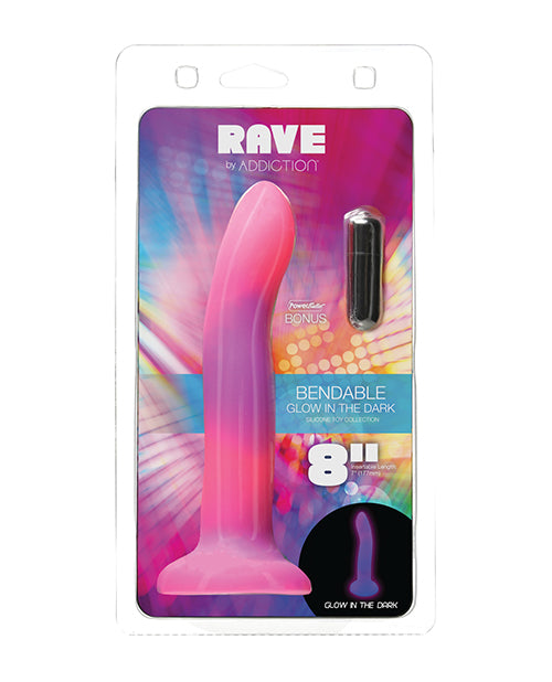 Addiction 8 Inch Rave Glow In The Dark Dong - Pink/purple