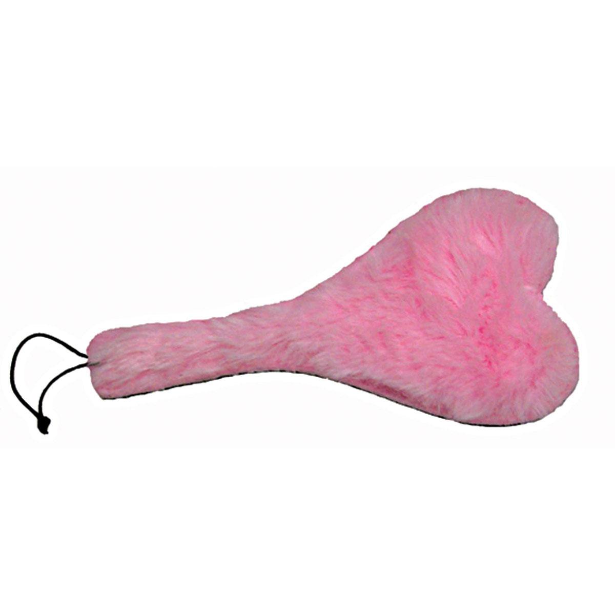 Spank-Her Heart Paddle Pink Plush &amp; Black Leather