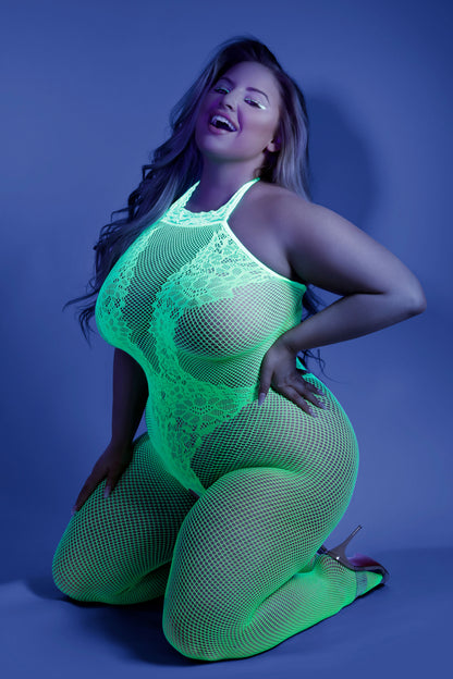 Moonbeam Crotchless Bodystocking - Neon Green