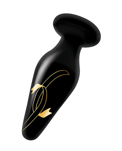 Secret Kisses 4.5" Handblown Wide Glass Plug - Black/gold