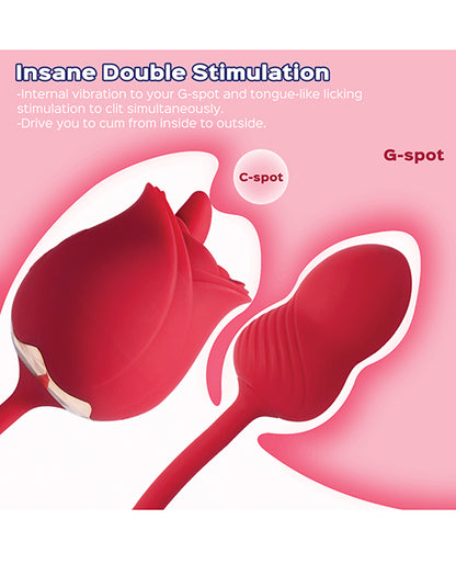 Fuchsia Rose Clit Licking Stimulator & Vibrating Egg - Red