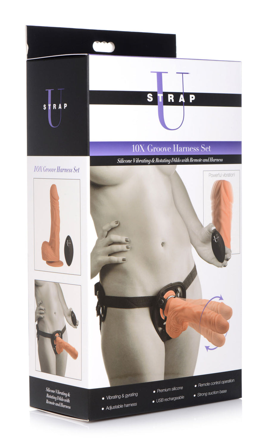 10x Groove Harness With Vibrating & Rotating 8 Inch Dildo
