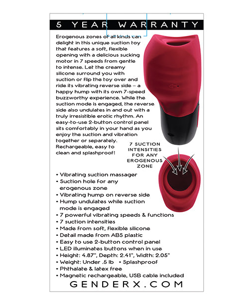 Gender X Body Kisses Vibrating Suction Massager - Red/black