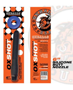 Oxballs Oxshot Silicone Butt Nozzle W/flex Cockring - Black/blue
