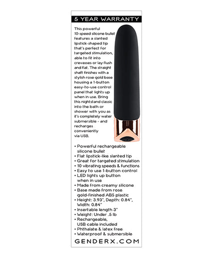 Gender X The Gold Standard Rechargeable Silicone Bullet - Black/rose Gold