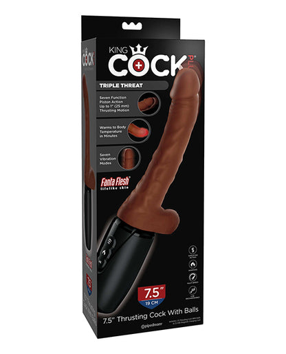 King Cock Plus Thrusting, Warming & Vibrating  7.5" Triple Threat Dong - Brown