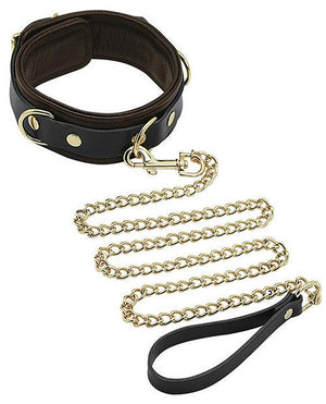 Spartacus Collar & Leash - Brown Leather W/Gold Accent Hardware