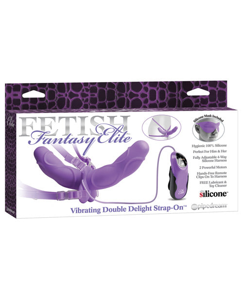 Fetish Fantasy Elite Vibrating Double Delight Strap On W/mask - Purple