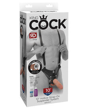 King Cock 10" Hollow Strap On Suspender System - Flesh