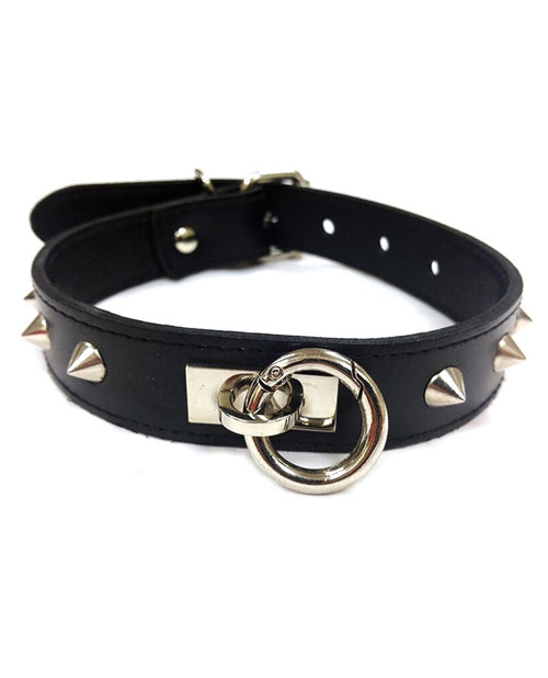 Rouge Leather O Ring Studded Collar