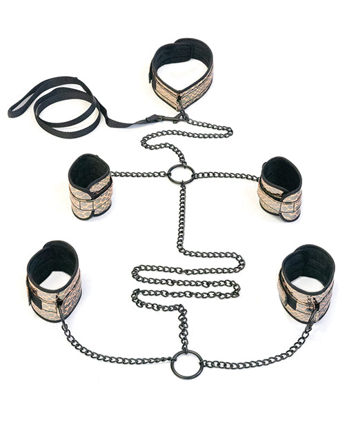 Spartacus Faux Leather Collar To Wrist & Ankle Restraints Bondage Kit W/leash